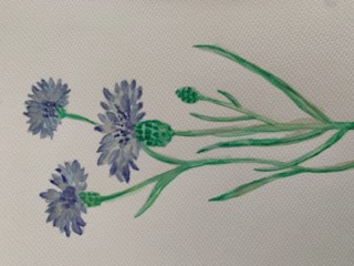 Kolorowe kwiatki malowane akwarelą w kolorze niebieskim