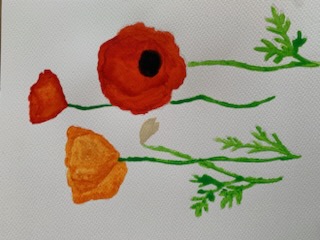 Kolorowe kwiatki malowane akwarelą w kolorze czerwonym