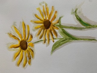 Kolorowe kwiatki malowane akwarelą w kolorze żółtym