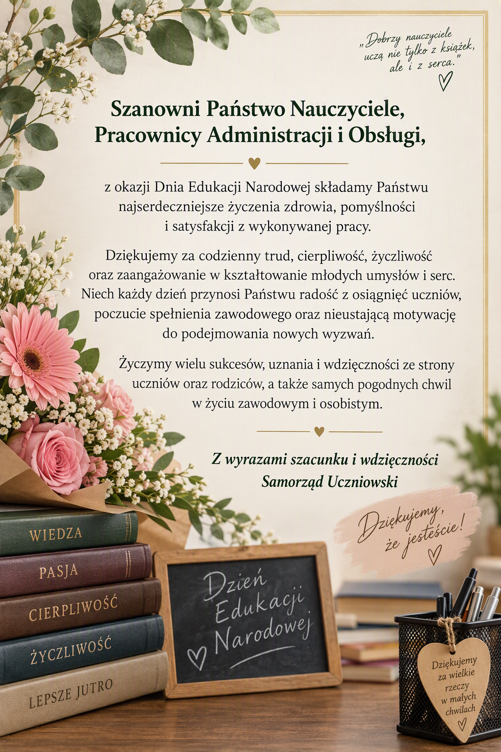grafika przedstawia życzenia od Samorządu Uczniowskiego